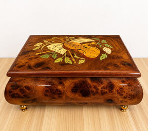 Vintage Ercolano Sorrento Italy Burl Wood Music Jewelry Box Reuge Lara's Theme